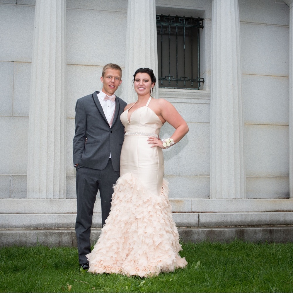 Jovani strapless gown champagne